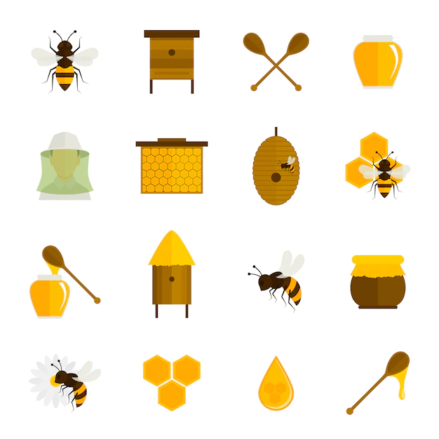 Free Vector | Bee honey icons flat set