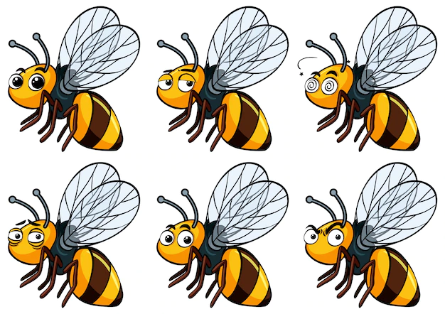 Free Vector | Bee with different facial expressions