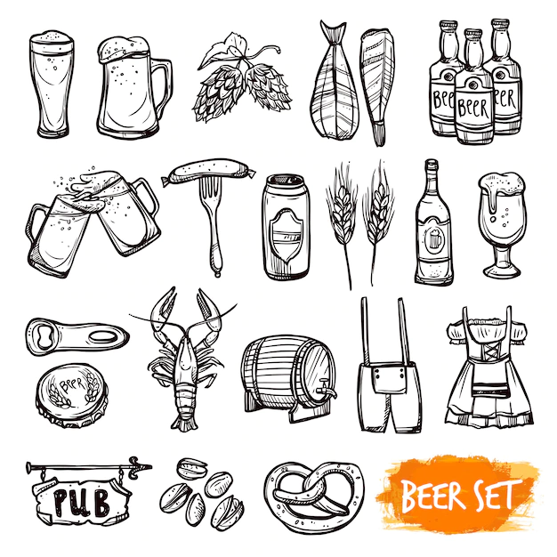 Free Vector | Beer black doodle icons set