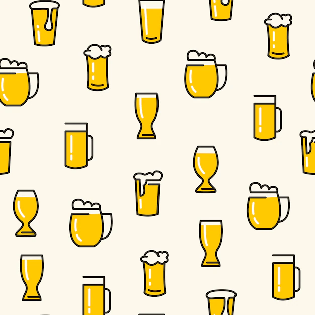 Free Vector | Beer glasses seamless pattern with different kinds of glasses pulled light beers on the white