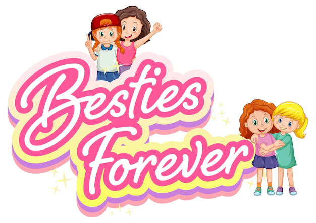 Free Vector | Bestie forever logo with kids in cartoon style
