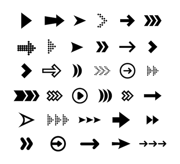 Free Vector | Big black arrows flat icon set. modern abstract simple cursors, pointers and direction buttons vector illustration collection. web design and digital graphic elements concept