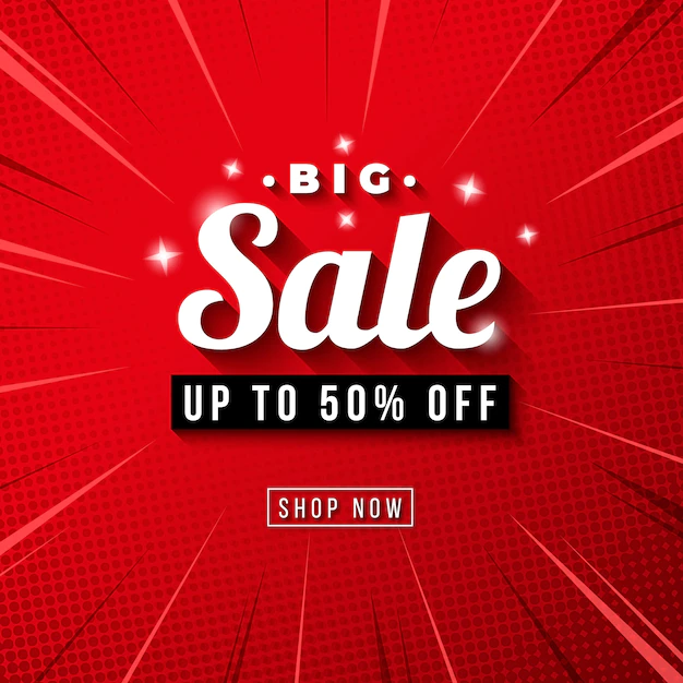 Free Vector | Big sale banner with red comic zoom background