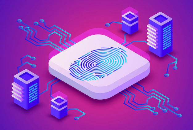 Free Vector | Biometrics blockchain technology illustration of digital fingerprint security for cryptocurrency
