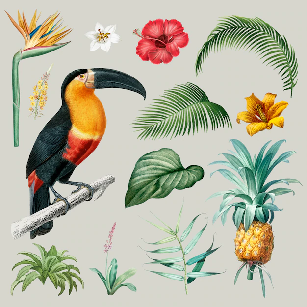 Free Vector | Bird and foliage illustration