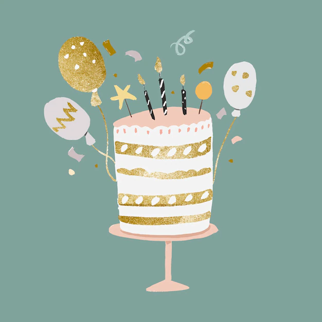 Free Vector | Birthday cake sticker, cute gold and pastel vector
