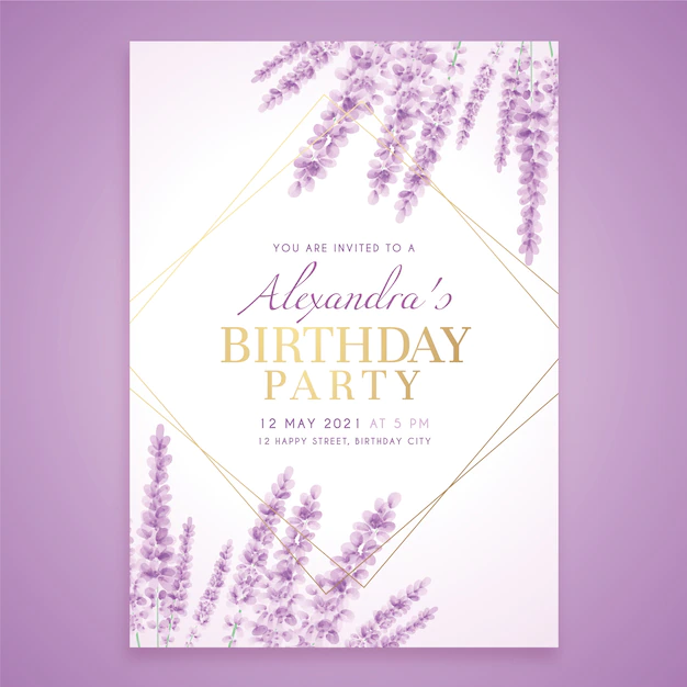 Free Vector | Birthday invitation template with lavender