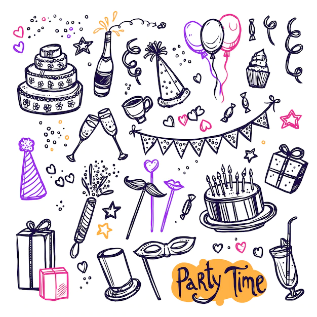 Free Vector | Birthday party doodle pictograms collection arrangement