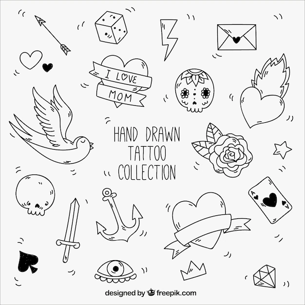 Free Vector | Black and white elements for vintage tattoos