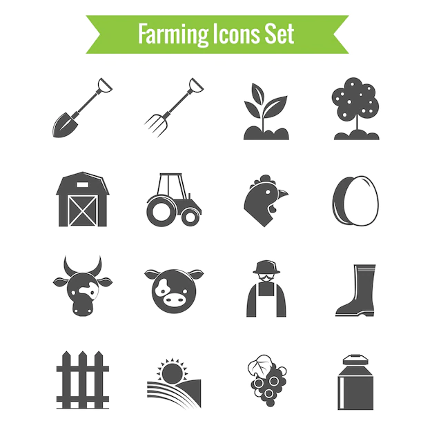 Free Vector | Black and white farm icons