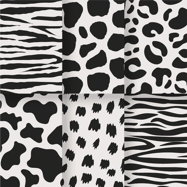 Free Vector | Black and white set of animal seamless prints