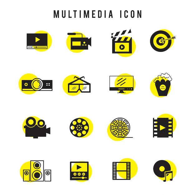 Free Vector | Black and yellow multimedia icon set
