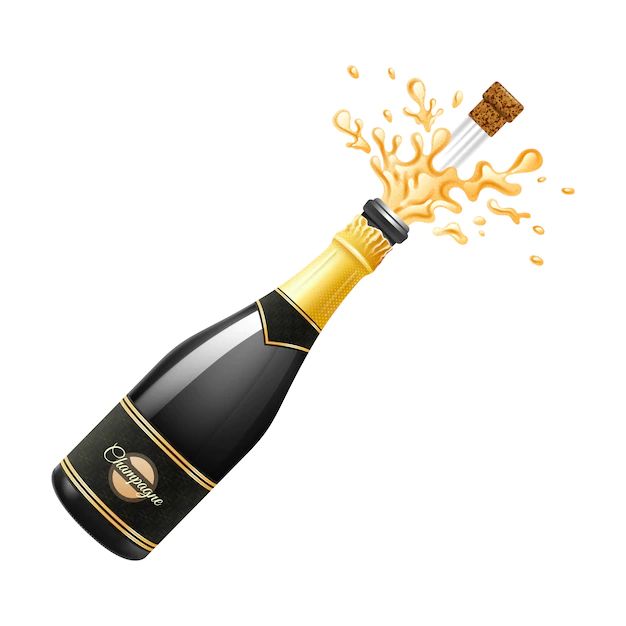 Free Vector | Black champagne bottle explosion with cork and splashes