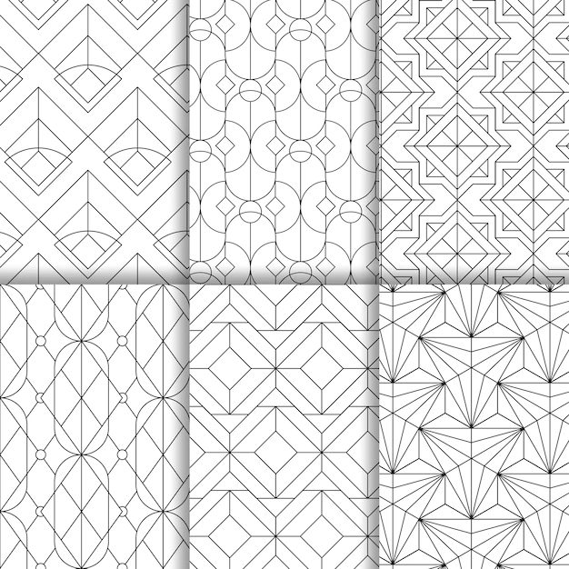 Free Vector | Black geometric seamless patterns set on white background
