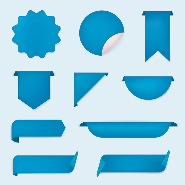 Free Vector | Blue banner sticker, blank vector simple clipart set