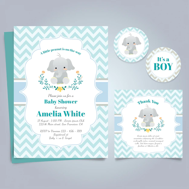 Free Vector | Blue card for baby shower with a cute elephant