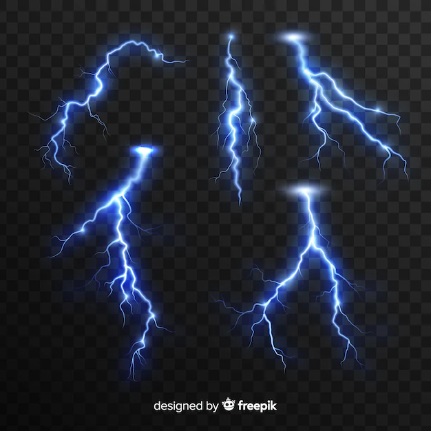 Free Vector | Blue lightning collection on transparent background