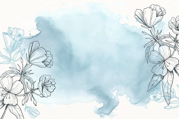 Free Vector | Blue powder pastel with hand drawn flowers background