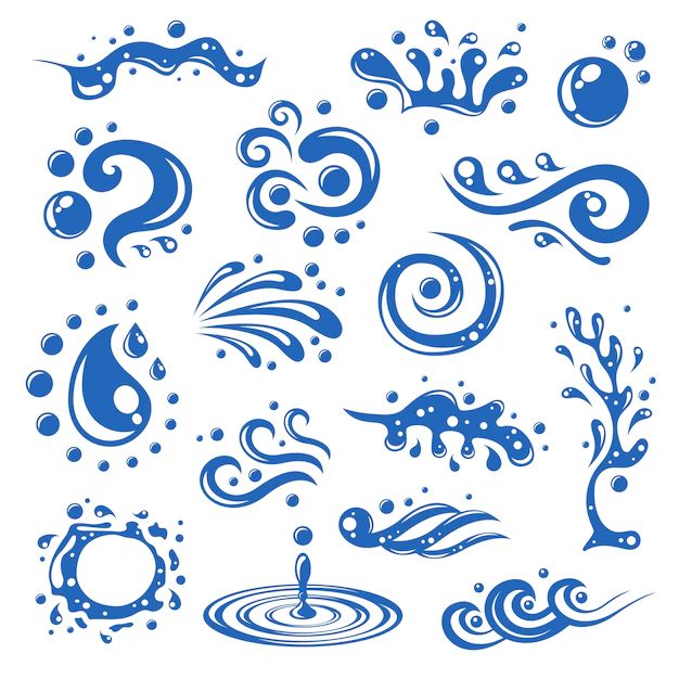 Free Vector | Blue water splashes waves drops blots decorative icons isolated vector illustration
