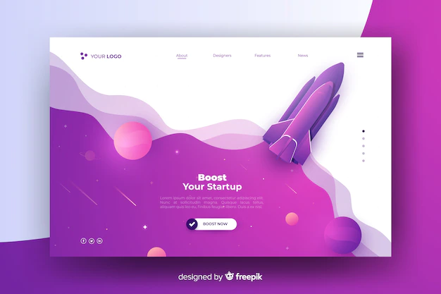 Free Vector | Boost your startup rocket landing page