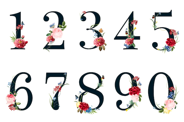 Free Vector | Botanical numbers with tropical flowers illustration