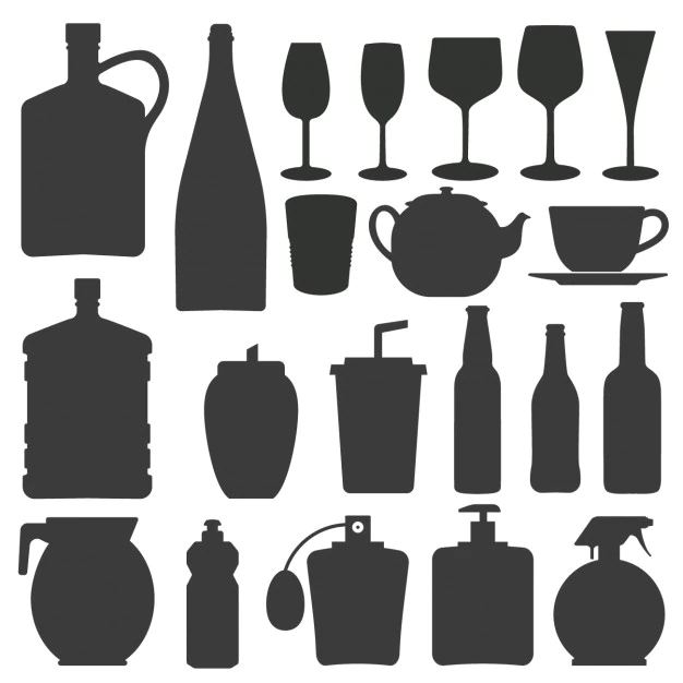 Free Vector | Bottle and glass silhouettes collection
