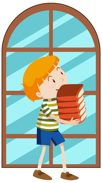 Free Vector | Boy holding book stack simple cartoon character