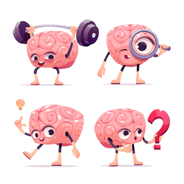 Free Vector | Brain characters, cartoon mascot with funny face