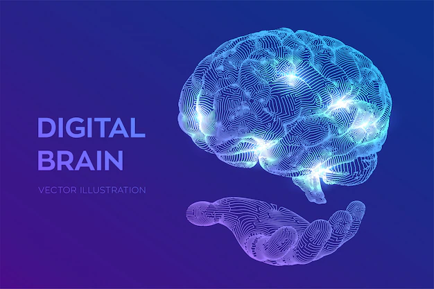 Free Vector | Brain. digital brain in hand. neural network.
