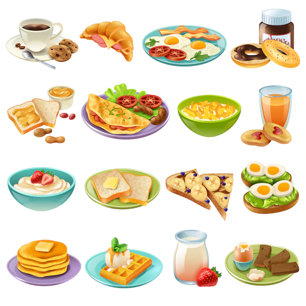 Free Vector | Breakfast brunch menu food icons set