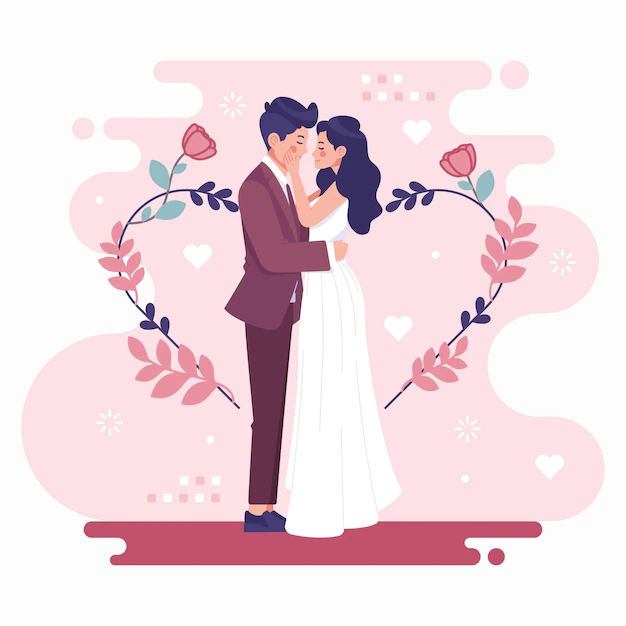 Free Vector | Bride and groom getting married