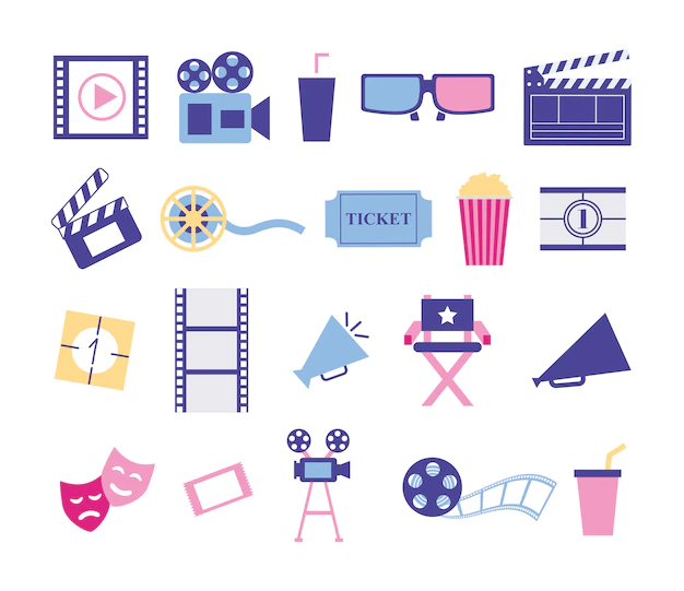 Free Vector | Bundle of cinema entertainment set icons