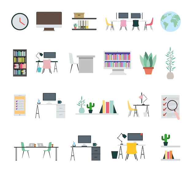 Free Vector | Bundle of office equipment icons