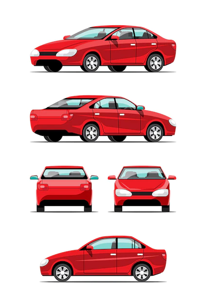 Free Vector | Bundle set side view of automatic cars or passenger cars  side, front, back, top view on white background, flat  illustration