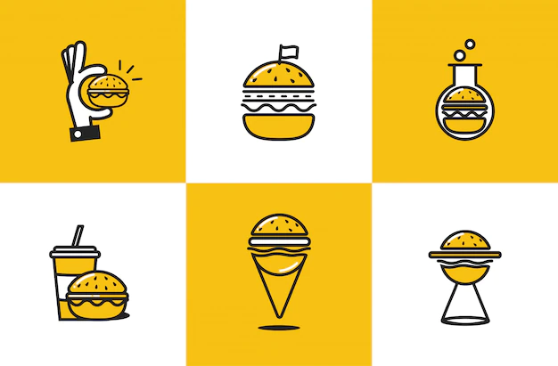 Free Vector | Burger line art icon set