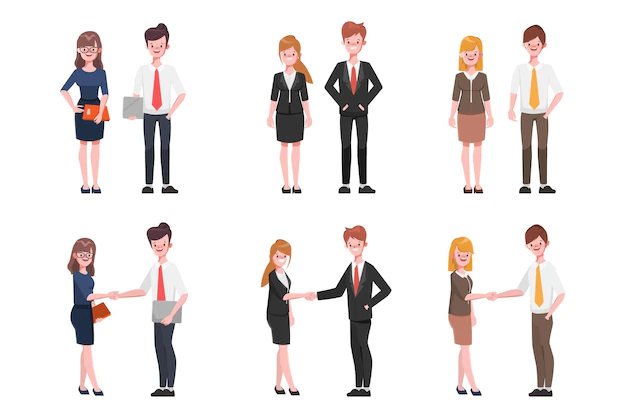 Free Vector | Business people character pose flat cartoon character design