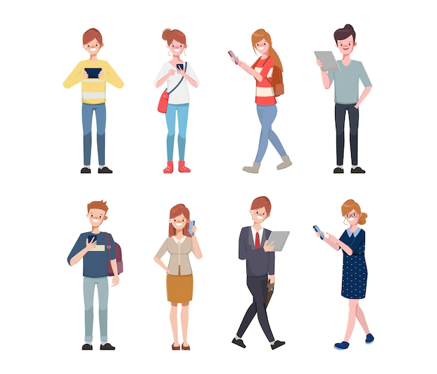Free Vector | Business people teamwork office character social media communication with gadget