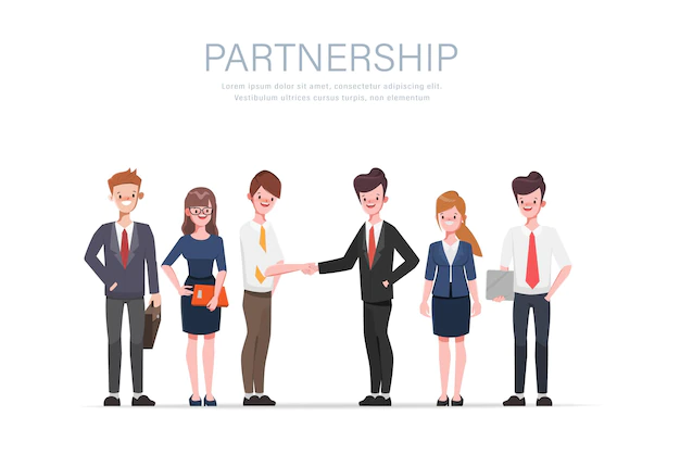 Free Vector | Business people teamwork on deal with partner concept flat cartoon character design