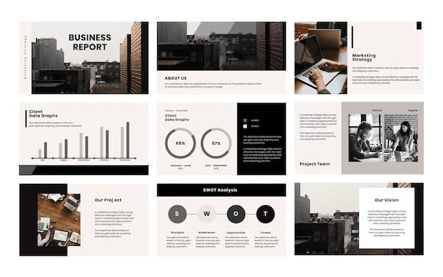 Free Vector | Business report presentation editable template set