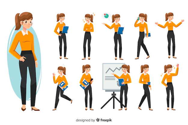 Free Vector | Businesswoman set with different postures