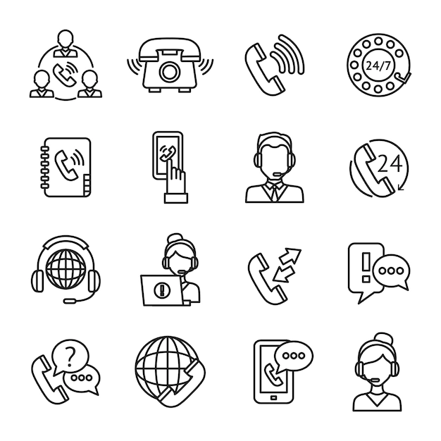 Free Vector | Call center outline icons set