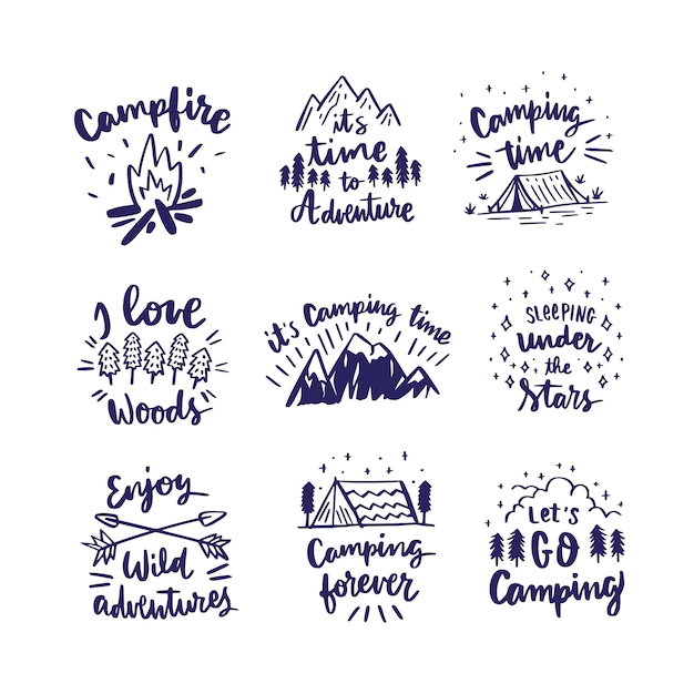 Free Vector | Camping & adventures lettering collection