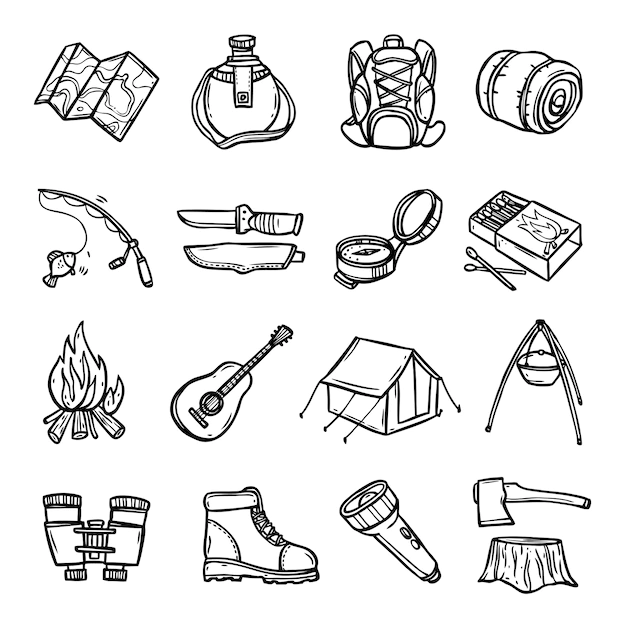 Free Vector | Camping black white icons set