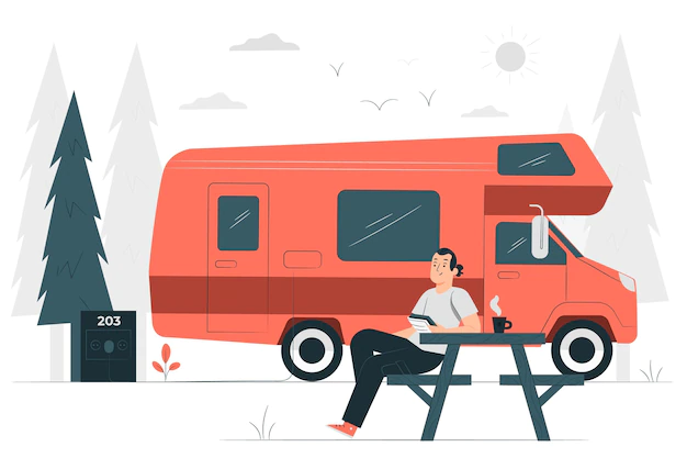 Free Vector | Camping with a caravan concept illustration