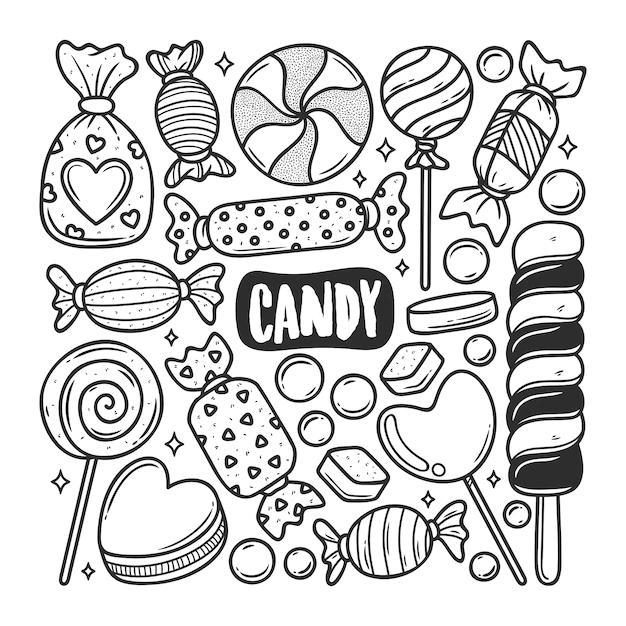 Free Vector | Candy icons hand drawn doodle coloring