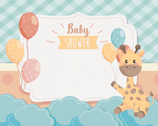 Free Vector | Card of cute giraffe with balloons and clouds