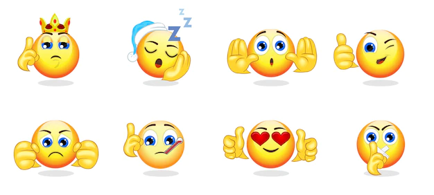 Free Vector | Cartoon bright emoticons collection with hand gestures and different emotions feelings and expressions isolated