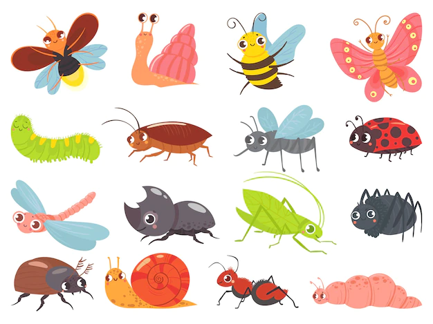 Free Vector | Cartoon bugs. baby insect, funny happy bug and cute ladybug