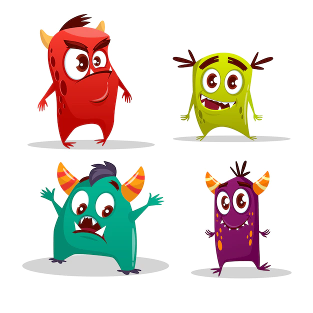 Free Vector | Cartoon cute monster set. funny fantastic creatures with angry happy surprised emotions