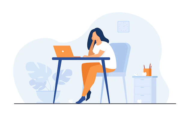 Free Vector | Cartoon exhausted woman sitting and table and working